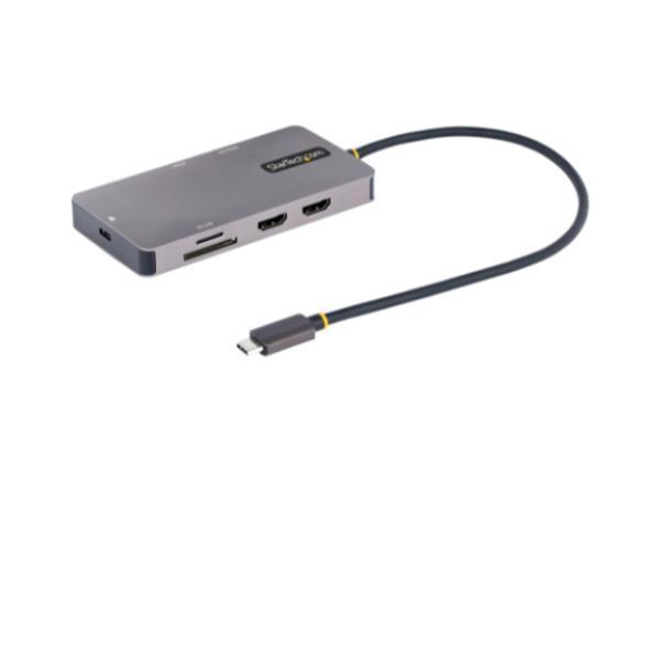 StarTech.com Adattatore Multiporta USB C, Doppio HDMI 4K 60Hz, Hub USB-A 5Gbps, 100W PD Pass-Through, GbE, SD/MicroSD, Cavo 30cm, Dock da viaggio/Docking Station USB-C per Laptop (120B-USBC-MULTIPORT) - Docking station - USB-C / Thunderbolt 3 / Thunderbolt 4 - 2 x HDMI - GigE